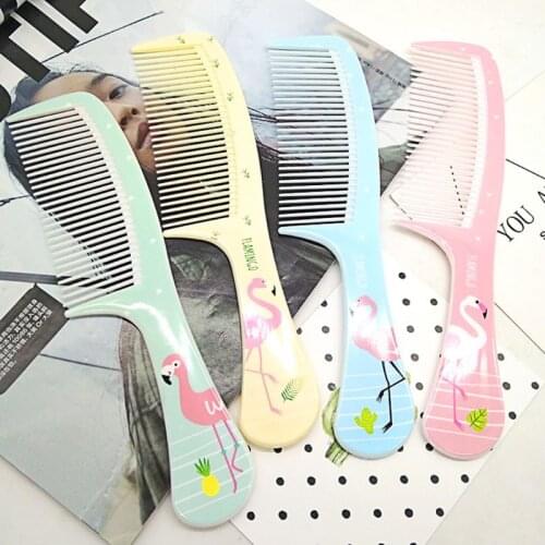 Women Girls Portable Plastic Hair Comb Fine-Toothed Colorful Cartoon Animal Flamingo Sweet Candy Color Hairbrush Salon Styling
