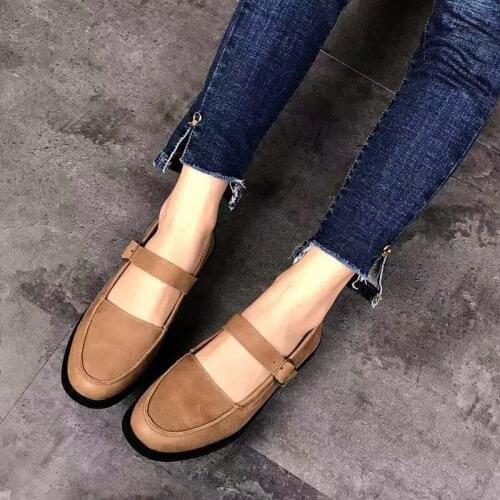 Womens Casual Loafers Genuine Leather Round Toe Shoes Women Flats Slip On Mary Janes Female Work Shoes Moccasins