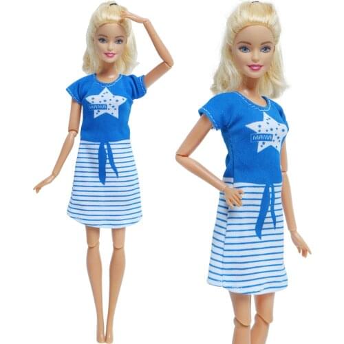 Handmade Fashion Doll Dress Blue Summer Casual Wear Cute Mini Outfit Skirt Clothes for Barbie Doll Accessories Kid Toy Dollhouse