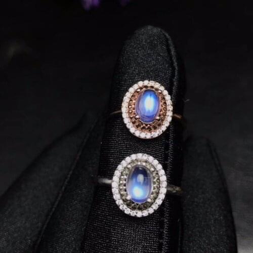 Natural blue moonstone ring, luxurious style, fresh and beautiful, 925 silver exquisite