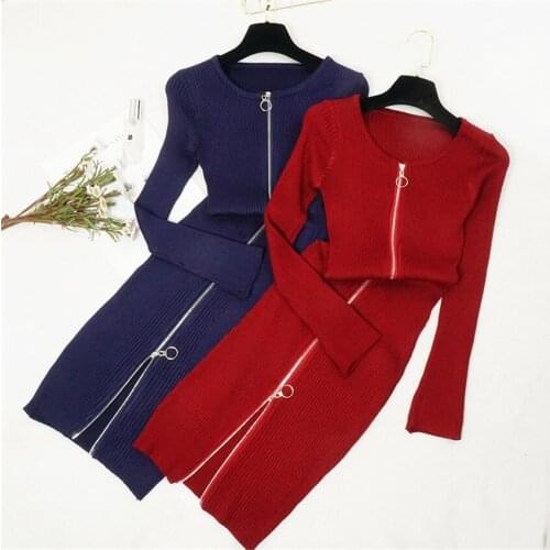 2018 Autumn Sexy Women Bodycon Zipper Knitted Dresses Slim Lady Long Sleeve Knitted Sweater Dress Vestidos Winter Bottomings 577