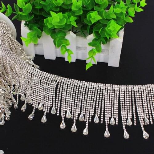 1 Yard Luxury Crystal Metal Chain Trim with Rhinestones for Wedding Waist Belts Bridal Hair Jewelry Shoes Bags Dresses Costume