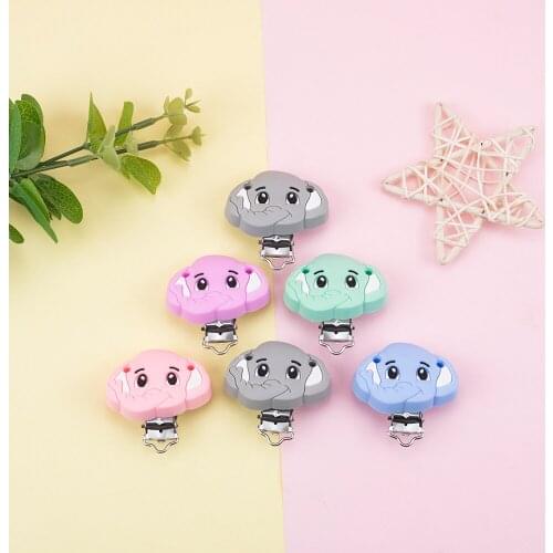 Sunrony 10pcs New Cartoon Elephant Silicone Clip Stainless Steel Pacifier Clip Pacifier Chain DIY Accessories