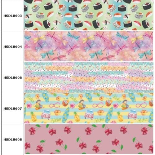 10yard Pineapple Sushi Cherry Cartoon Printed Grosgrain Ribbon Accessory Hairbow Headwear Decoration DIY Wholesale OEM 38MM 75MM