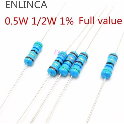100pcs 1/2W 0.5W 1% Metal film resistor 330K 360K 390K 430K 470K 510K 560K 620K 680K 750K 820K 910K 1M 1.2M 1.5M 2M 2.7M ohm