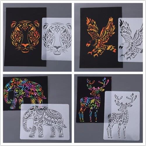 21*29cm 11PC Scratch Painting Template Set inc 5 DIY papers 5 Templates 1 scraping pen Kids art craft Handmade DIY Drawing Toys