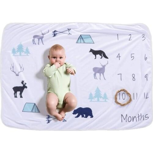 12 Monthly Annual Baby Milestone Blanket Baby Photo Props Souvenir Blanket Animal Flowers Background Blanket for Shooting