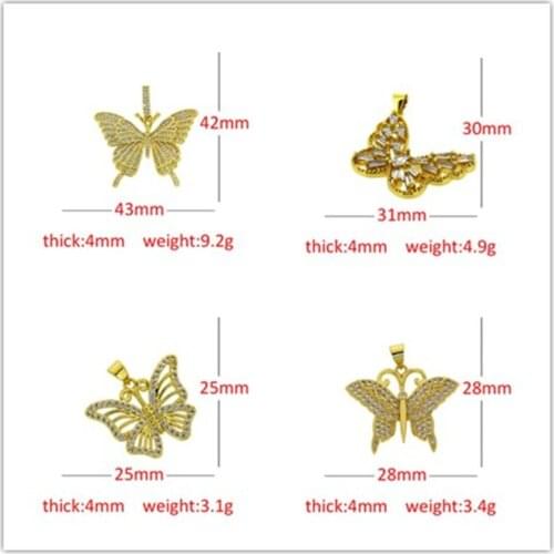 2021 Rainbow Pave Cubic Zirconia Copper Crystal Gold Charm Butterfly Pendant New Trendy For Women Jewelry DIY Findings Wholesale