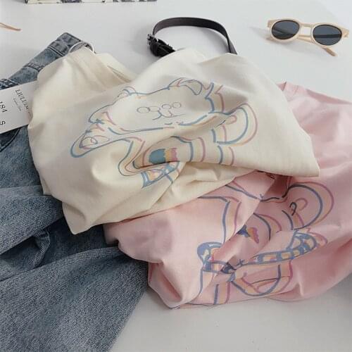 2021 Women Summer T Shirt Short Sleeve Cartoon Print O-Neck Women White Cotton T-Shirts Fashion Tops For Women Tees Blusa