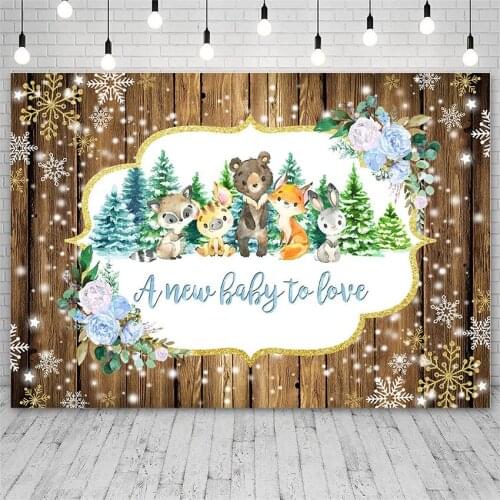 Avezano Baby Shower Birthday Photography Backdrops Winter Snowflake Board Animals Decor Banner Background Photo Studio Photocall