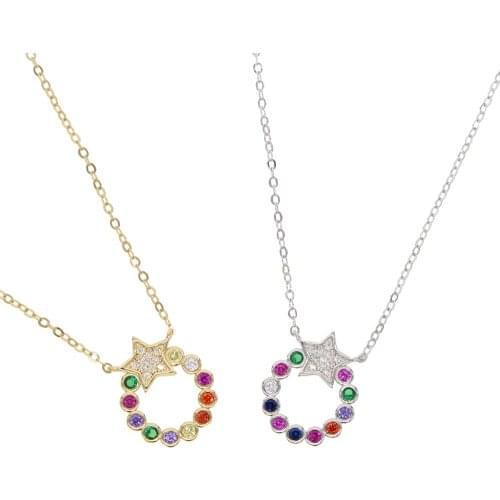 Bohemia Star round rainbow cz Pendant Chokers Necklaces Multi Layered Charm Necklace Jewelry Accessories
