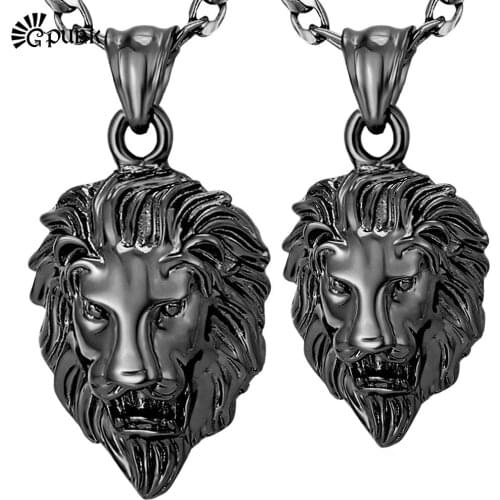 Big Lion Head Pendant Necklace Animal High Quality Black Gun color 2 Sizes Wholesale With Figaro Chain Male Gift Punk P215HG