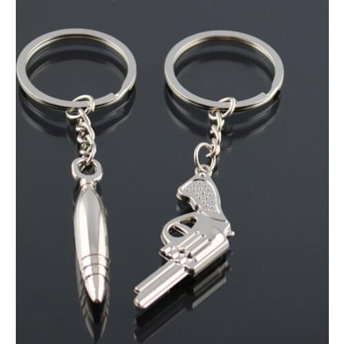 Silver Guns And Bullets Key Chains Creative Vintage Personailzed Couple Lover Car Key Ring Bag Accessories Decoration Souvenirs