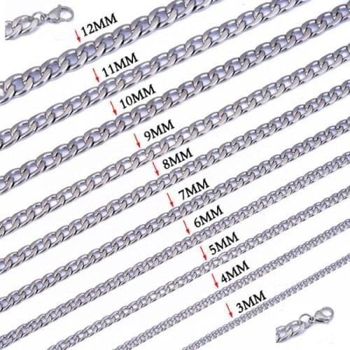 Never Fade 3/5/6/7/8/10mm Stainless Steel Cuban Chain Necklace Waterproof Men Link Curb Chain Gift Jewelry
