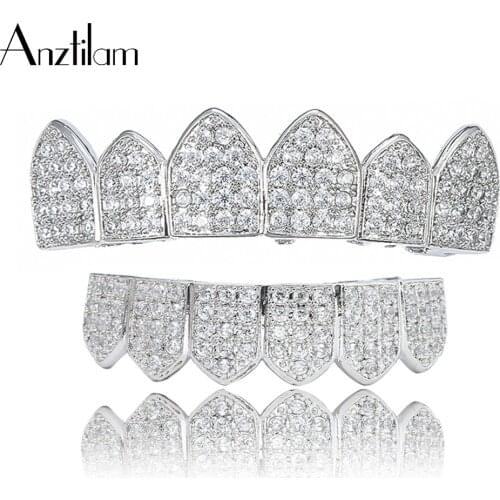 Gold Silver Color Copper Teeth Grillz Bling AAA+ Zirconia Grills For Man Women Hip Hop Jewelry Gifts