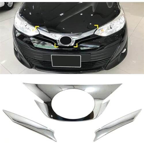 For Toyota Vios Yaris Sedan 2019 2020 Car Styling Accessories ABS Chrome Front Hood Decoration Frame Cover Trim 3pcs