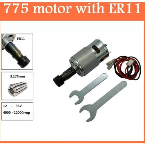 775 DC Motor 12-36V 4000-12000 RPM Engraving Machine Spindle Motor with ER11 Extension Rod for 1610/2417/3018 CNC Router Machine