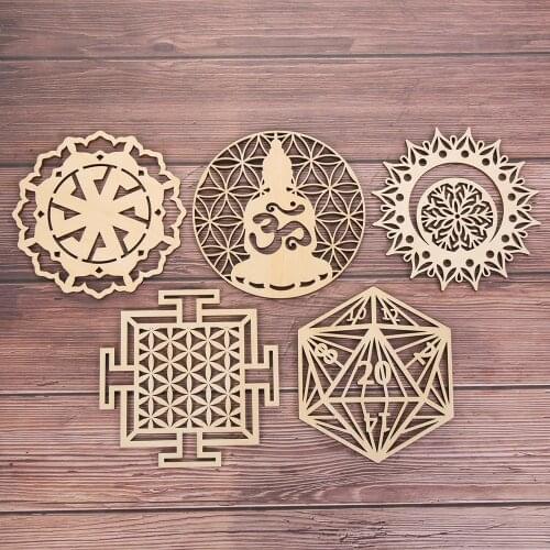 Energy Mat Coaster Sacred Geometry Purification Crystals Healing Home Wall Decor Wedding Sign Flower Of Life Wood Slice Base