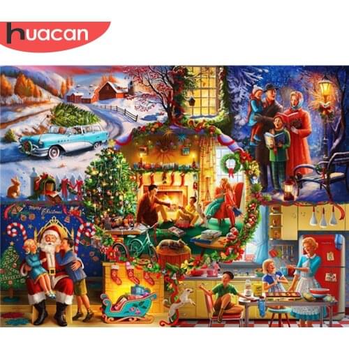 HUACAN Diamond Painting Cartoon Full Square Rhinestone Kit 5D DIY Diamond Embroidery Winter Mosaic House Christmas Gift