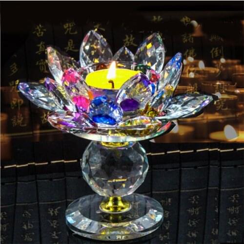 Crystal Lotus Candlestick Decoration Crystal Craft Gift Buddha Supplies&Home Wedding Party Decoration Gift