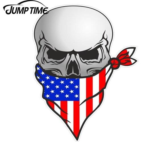 JumpTime 13cm X 10cm Gothic Biker Pirate Skull with Face Bandana American Stars Stripes Us Flag Motif External Vinyl Car Sticker