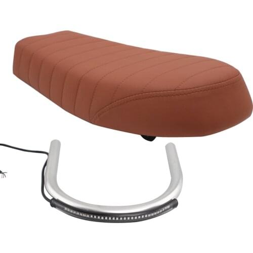 Brown Seat Chrome Frame Hoop Loop LED Turn Signal Tail Light Combo For Harley BMW R Honda CB Cafe Racer Motorcycle Custom Parts