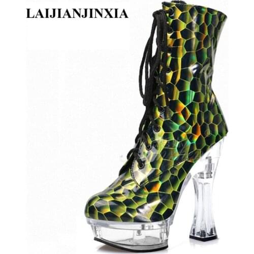 LAIJIANJINXIA New Dance Shoes Women Boots Sexy Ankle Boots Waterproof Platform Party Model 14cm High Heels Pole Dancing Shoes