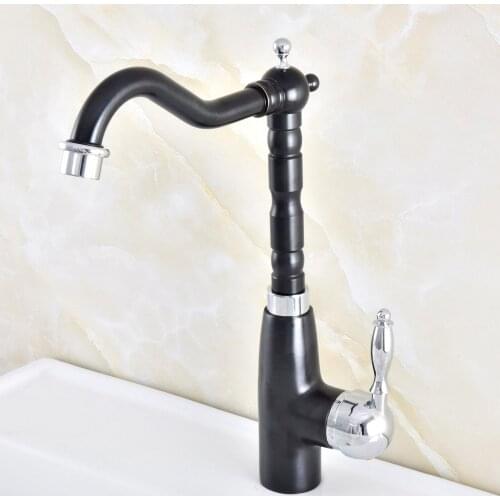 Black & Chrome Brass Bathroom Kitchen Basin Sink Faucet Mixer Tap Single Handle Single Hole Deck Mounted Nnf486