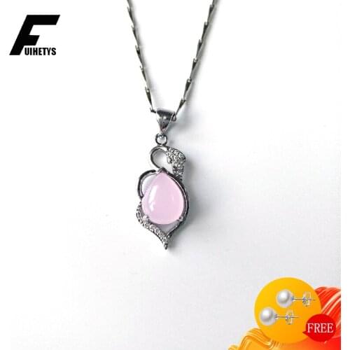 Fashion Necklace 925 Silver Jewelry Water Drop Pink Zircon Gemstone Pendant for Women Wedding Engagement Party Gift Accessories
