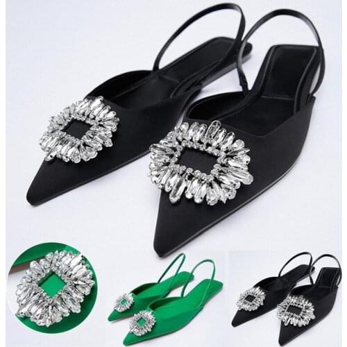 Summer 2021 New Fashion Womens Shoes Rhinestone Pointed Toe Sandals High Heels Wedding Shoes Crystal Elegant Chaussure Femme