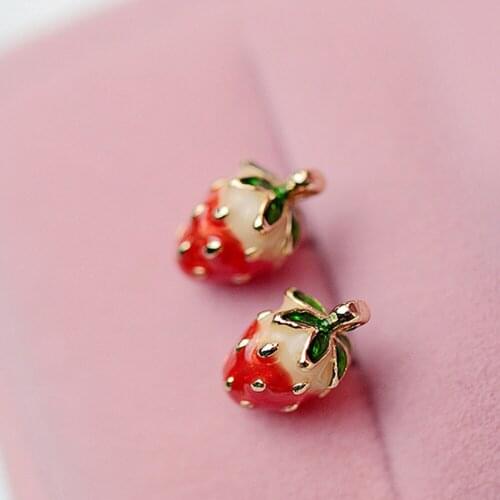 New Cute Strawberry Jewelry Earrings Elegant Women Girl Fashion Small Jewelry Fruit Mini Stud Earrings Gift For Girls Kids Lady