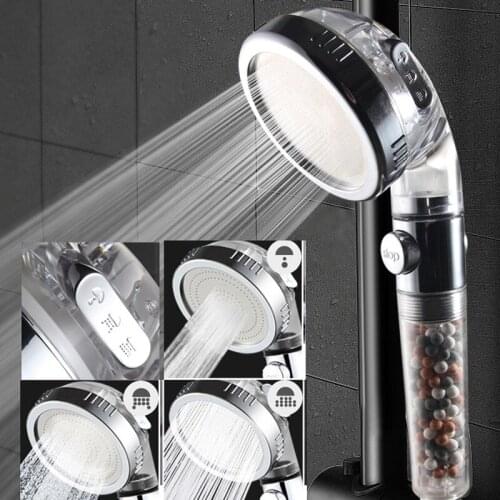 New Replacement Filter Balls Saving Water SPA Shower Head with Stop Button 3 Modes Adjustable High Pressure Shower Head