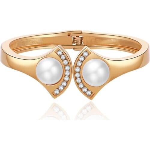 ORNAPEADIA Alloy Boutique Personality Pearl Married Crystal Geometric Fan-shaped Creative Bangles Womens Bracelet Wholesale