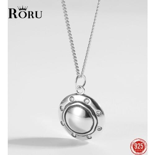 925 Sterling Silver Pendant Necklace White Zircon Round Disc Necklace Simple Personality Fashion Fine Jewelry for Women