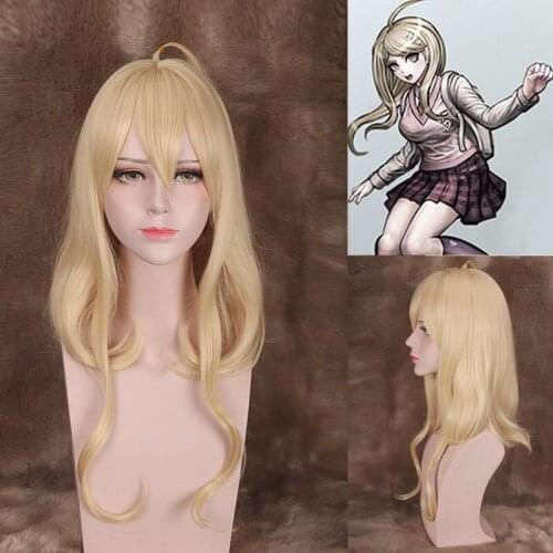 55cm Danganronpa: Trigger Happy Havoc Cosplay Wigs Akamatsu Kaede Playing Long Gold Yellow Color Hair Halloween 1:1 Wigs