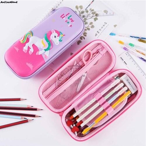 Unicorn Cartoon Pencil Cases Cute Astronaut Robot Pen Box Bag Large Capacity For Kids Students School Stationary Supplies
