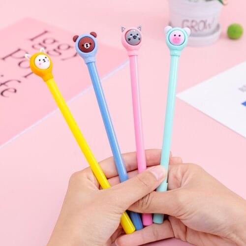 4pcs/set Gel Pen 0.5mm Cute Animal Shape Stationery Signature Pen Kawaii School Supplies Kawaii Student Stationery Pen Black
