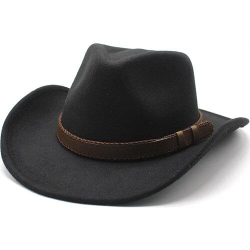 Fashion Hollow Western Cowboy Hat Wool Fedora Hat for Women Men Retro Jazz Caps With Tauren Belt Gentleman Wide Brim Cowgirl Cap