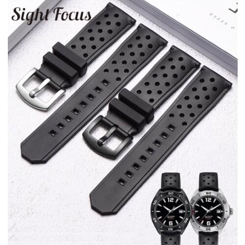 Silicone Gel Watch Band for TAG_Heuer WAZ2113 Watch Strap Perforated Rubber Silicone Belts Waterproof Mens Bracelets