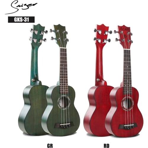 Simger 1Pc Mahogany Ukulele GKS-31 Soprano Green/ Red Hawaii Ukulele Durable For Gifts Beginner