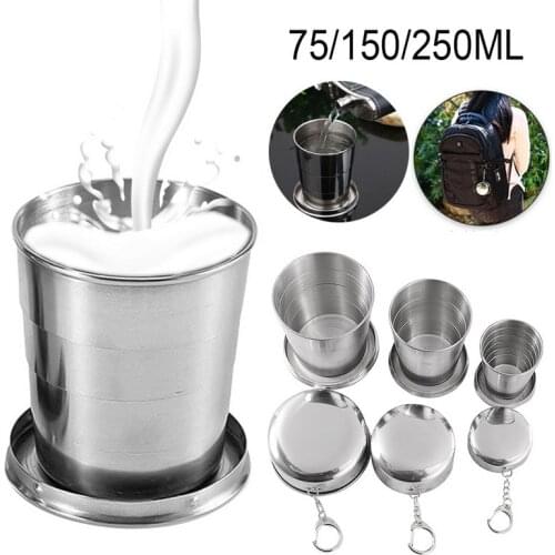 Stainless Steel Folding Cup With Keychain Portable Retractable Telescopic Collapsible Cups Water Drinking Cup For Outdoor Travel