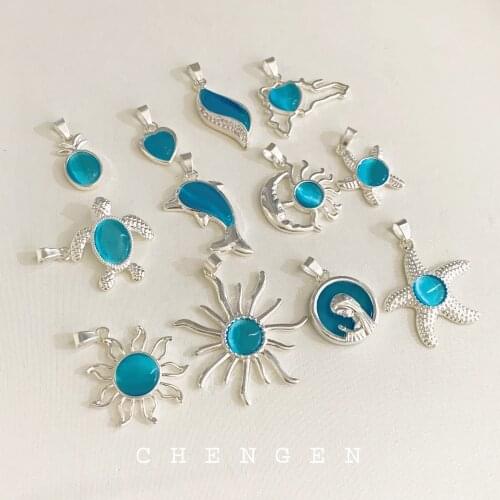 Light luxury Blue Opal series 12 Piece Set Pendant Necklace creative exquisite womens Necklace Pendant manufacturer wholesale