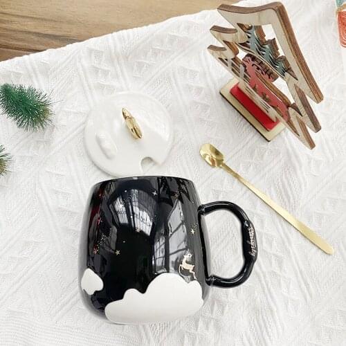Three-dimensional Cloud Cup Ins Star Sky Ceramic Cup Light Luxury with Gold Mug Milk Cup Breakfast Cup with Cover Spoon Suppor