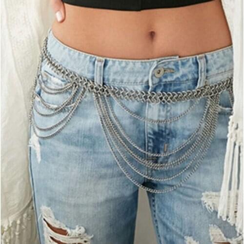 Bohemian retro style three-layer Stitching alloy waist chain body Jewelry tassel round pendant yoga aluminum chain waist chain