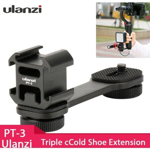 Ulanzi PT-3 Triple Hot Shoe Mount Adapter Microphone Extension Bar for Zhiyun Smooth 4 DJI Osmo Pocket Gimbal Accessories
