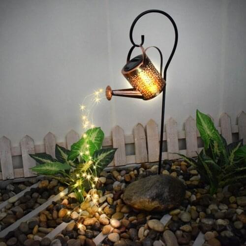 Outdoor Solar Watering Can Ornament Lamp Garden Lawn Art Light Decoration Hollow-out Iron Shower LED Lights String Garden Decor