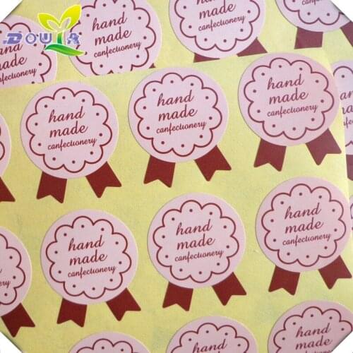 Beige pink medal "hand made" sticker sealing packing box special adhesive sticker