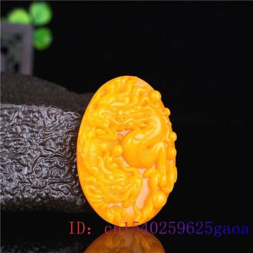 Yellow Jade Dragon Pendant Amulet Carved Jadeite Natural Jewelry Fashion Gifts Charm Chinese Necklace Women