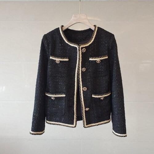 Plaid Tweed Jackets Women O-Neck Long Sleeve Vintage Harajuku Coats Luxury French Autumn Winter Woolen Outwear Buttons C907
