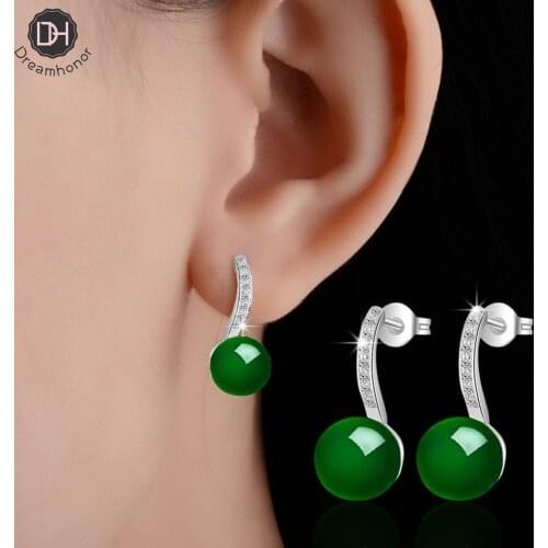 Dreamhonor 925 Silver Korean Agate Stud Earrings Women Exquisite Girlfriend Jewelry Accessories